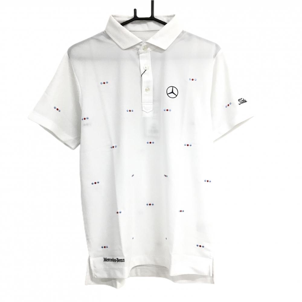 【新品】タイトリスト×メルセデスベンツ 半袖ポロシャツ 白×ライトブルー×レッド  メンズ L ゴルフウェア TITLEIST