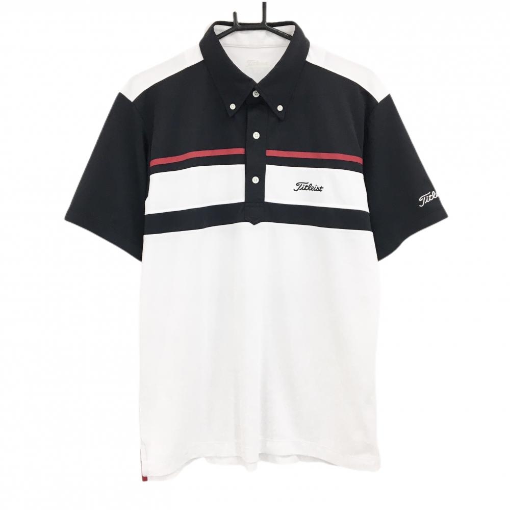タイトリスト 半袖ポロシャツ 黒×白 袖ロゴ刺しゅう ボタンダウン  メンズ LL ゴルフウェア TITLEIST