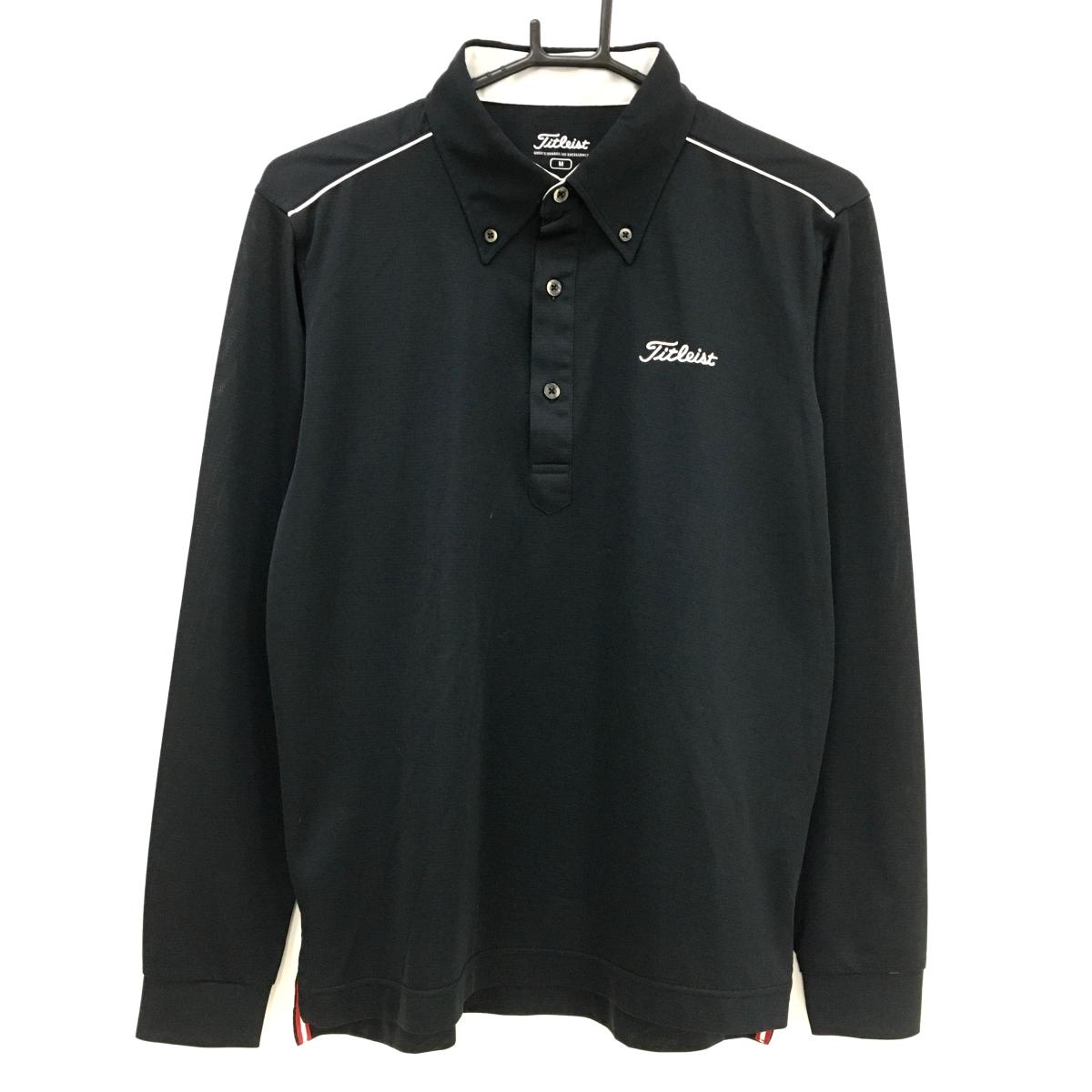 タイトリスト 長袖ポロシャツ 黒×白 ロゴ刺しゅう ボタンダウン メンズ M ゴルフウェア TITLEIST