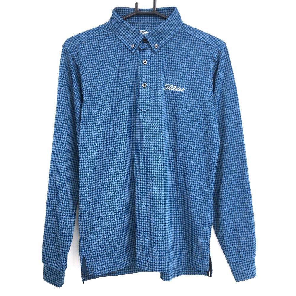 【超美品】タイトリスト 長袖ポロシャツ ブルー系×黒 チェック ボタンダウン  メンズ M ゴルフウェア TITLEIST