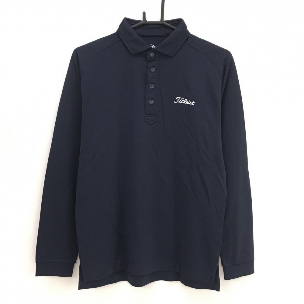【美品】タイトリスト 長袖ポロシャツ 杢ネイビー ロゴ刺しゅう メンズ L ゴルフウェア TITLEIST