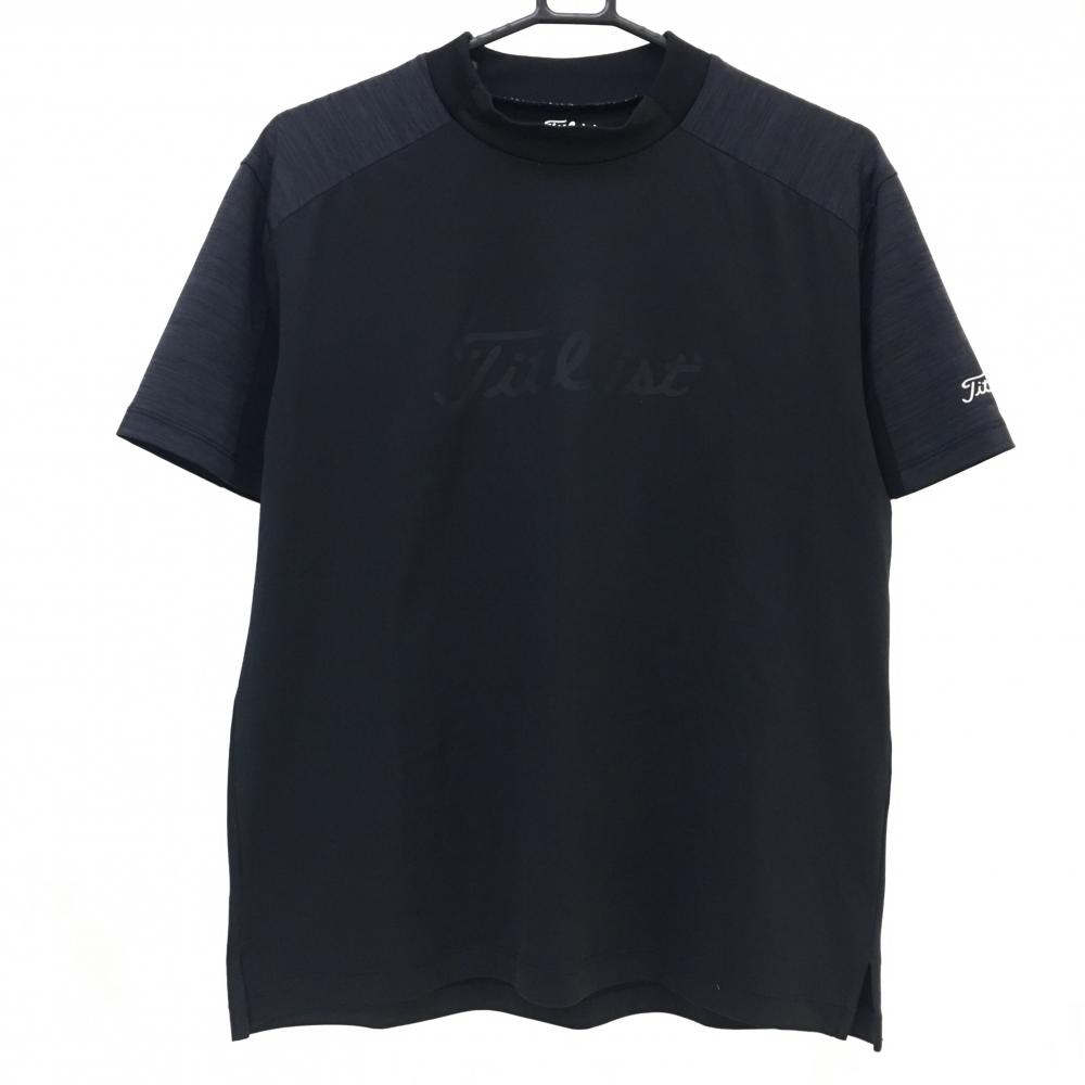 【美品】タイトリスト 半袖ハイネックシャツ 黒×杢ダークグレー 袖立体ロゴ メンズ L ゴルフウェア TITLEIST