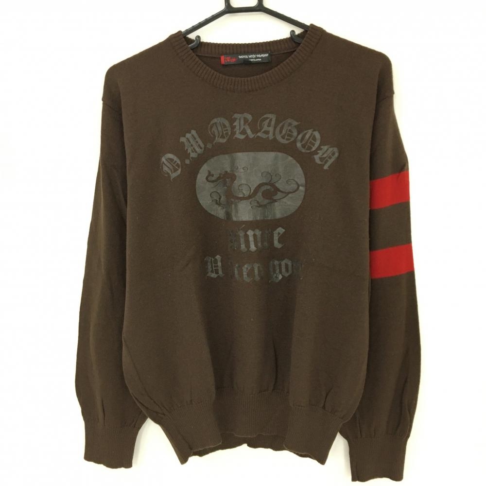 ダンスウィズドラゴン セーター ブラウン×レッド 袖ライン ウール100％ ニット  メンズ 4(XL) ゴルフウェア Dance With Dragon