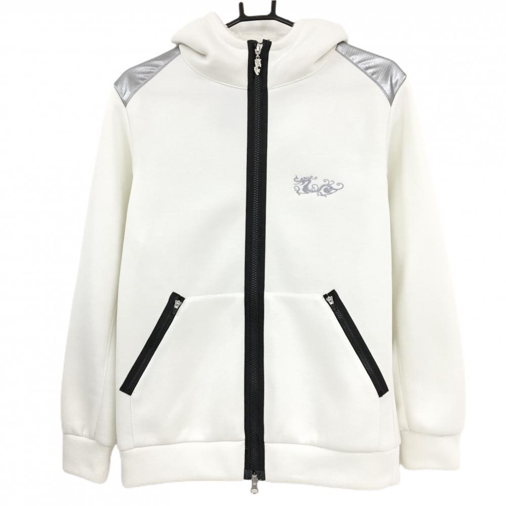 【新品】ダンスウィズドラゴン ジャケット 白×黒 フード付き フード裏ボア ロゴ刺しゅう  メンズ 2(M) ゴルフウェア Dance With Dragon