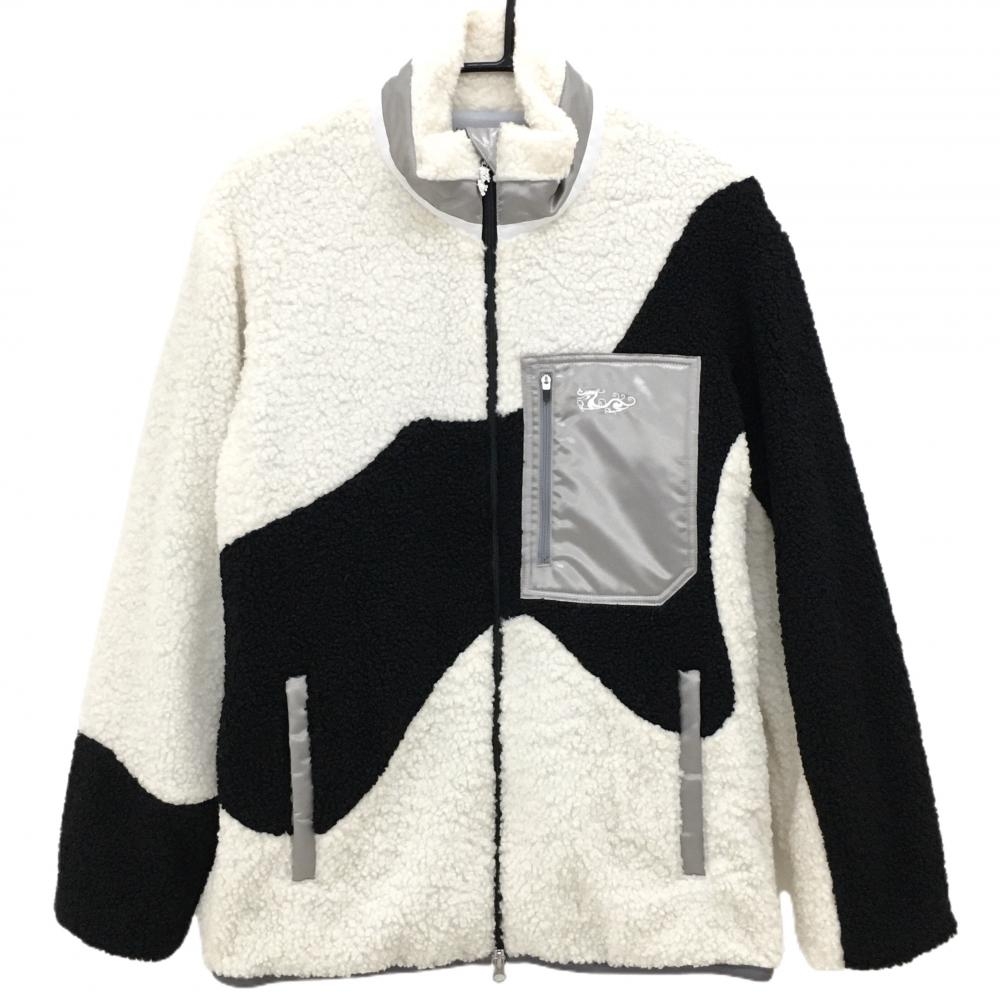 【新品】ダンスウィズドラゴン ボアジャケット 白×黒 ダブルジップ 裏微起毛  メンズ 4(XL) ゴルフウェア Dance With Dragon