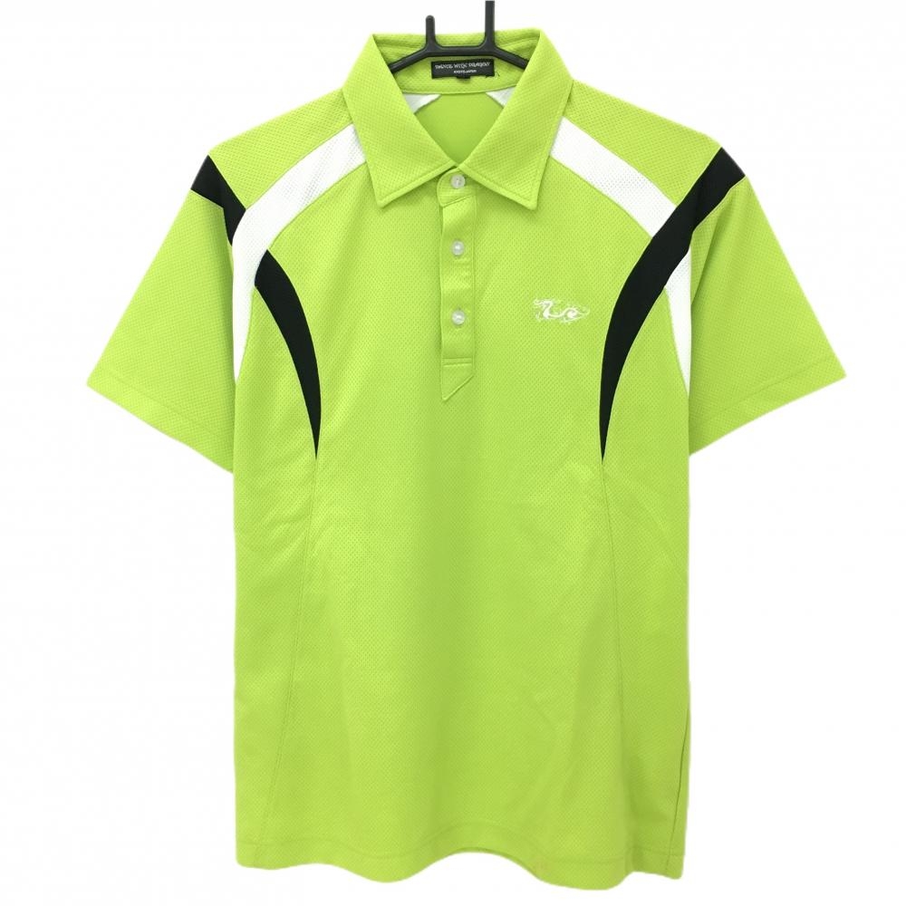 【美品】ダンスウィズドラゴン 半袖ポロシャツ ライトグリーン×白 メッシュ調  メンズ 3(L) ゴルフウェア Dance With Dragon