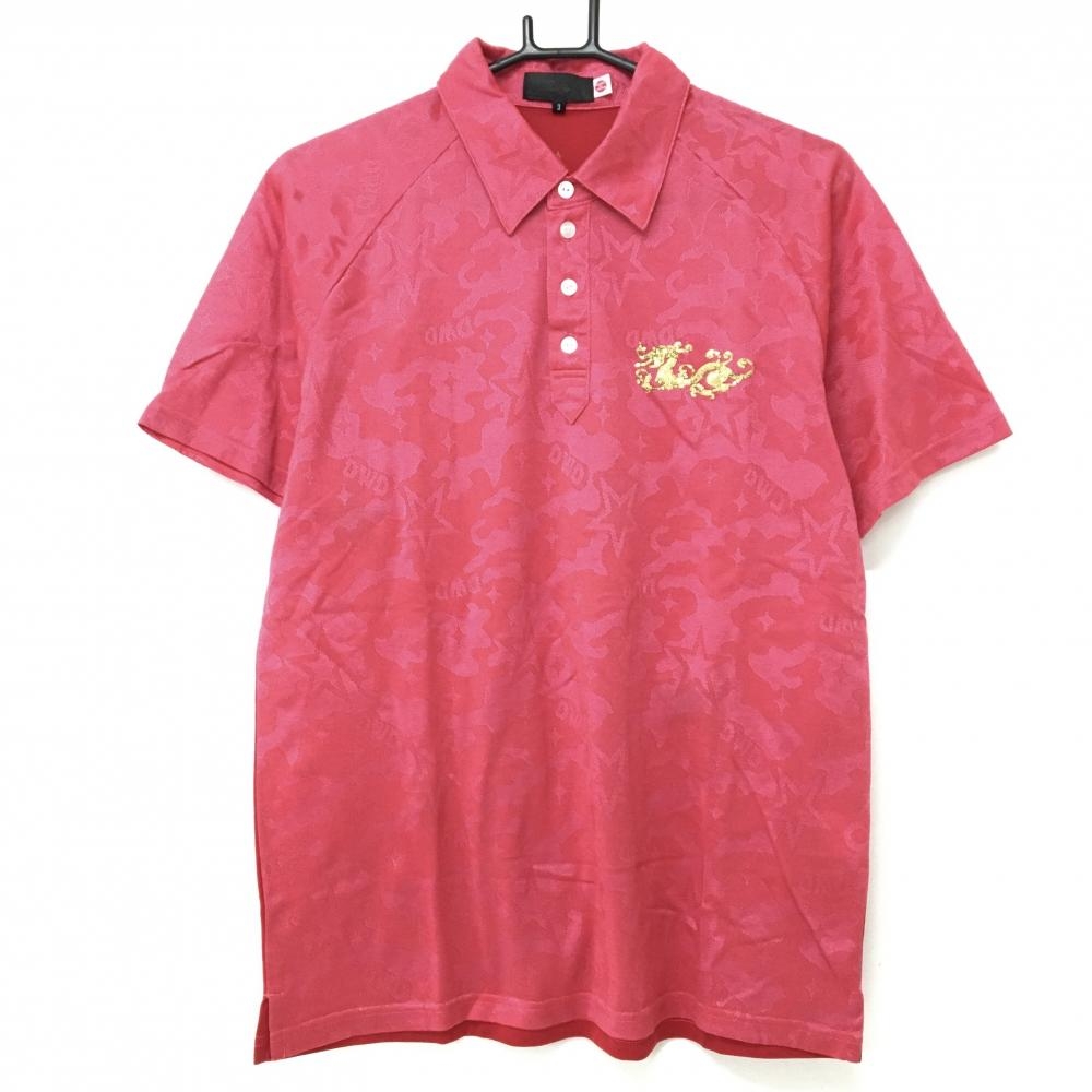 【超美品】ダンスウィズドラゴン 半袖ポロシャツ ピンク系 前柄地模様 後ろ星 メンズ 3(L) ゴルフウェア Dance With Dragon