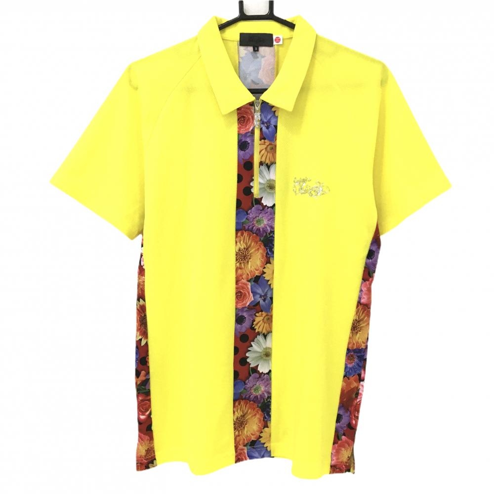 【超美品】ダンスウィズドラゴン 半袖ポロシャツ イエロー×レッド系×パープル系 一部柄 メンズ 3(L) ゴルフウェア Dance With Dragon