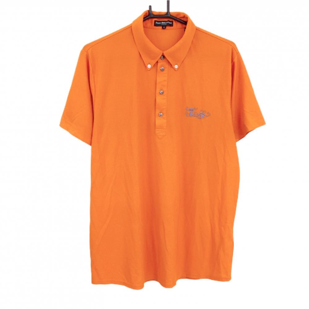 【美品】ダンスウィズドラゴン 半袖ポロシャツ オレンジ 格子柄地模様 後ろスカル メンズ 4(XL) ゴルフウェア Dance With Dragon