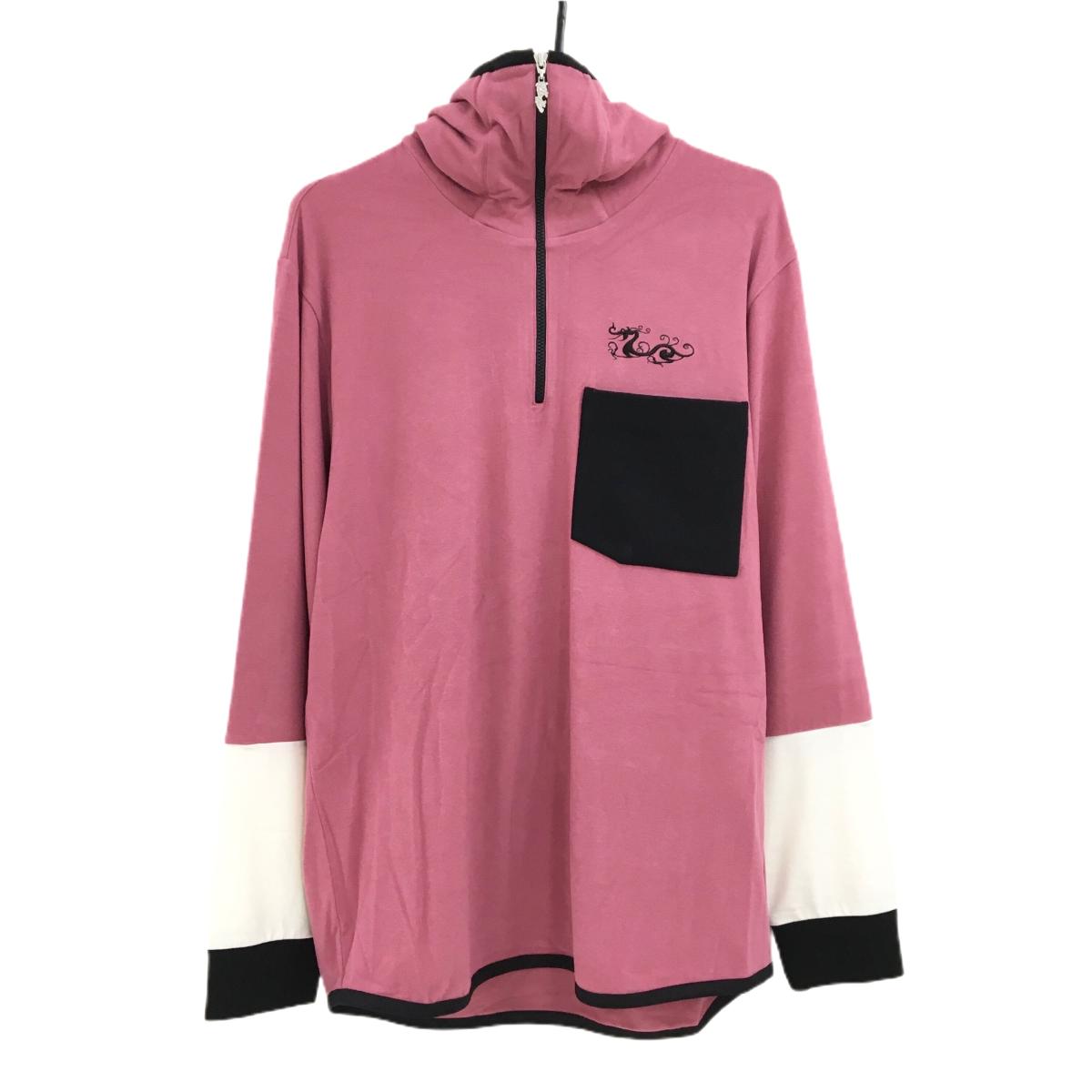 【新品】ダンスウィズドラゴン フード付き長袖シャツ ピンク系×黒 胸ポケット  メンズ 4(XL) ゴルフウェア Dance With Dragon