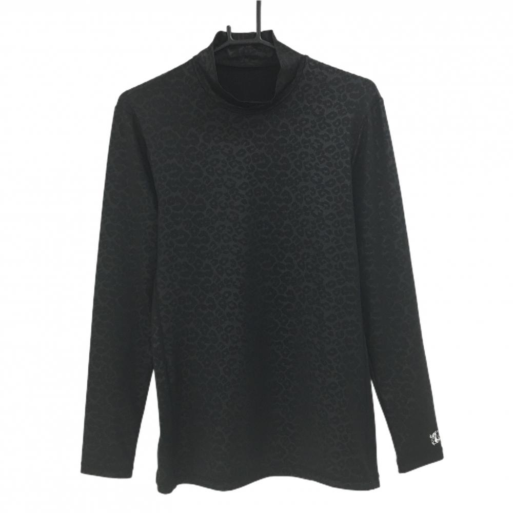 【美品】ダンスウィズドラゴン ハイネックインナーシャツ 黒 レオパード柄地模様  メンズ 2(M) ゴルフウェア Dance With Dragon