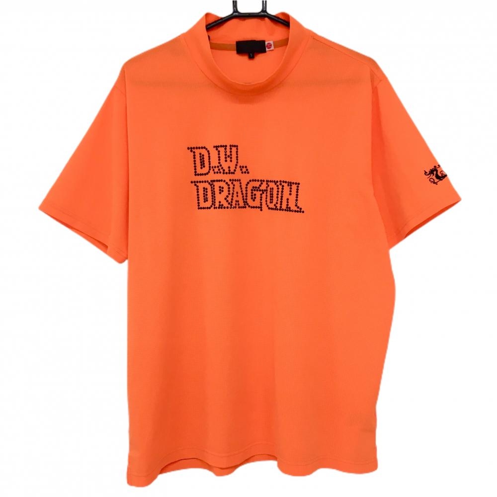 【超美品】ダンスウィズドラゴン 半袖ハイネックシャツ 蛍光オレンジ×黒  メンズ 5(2XL) ゴルフウェア Dance With Dragon