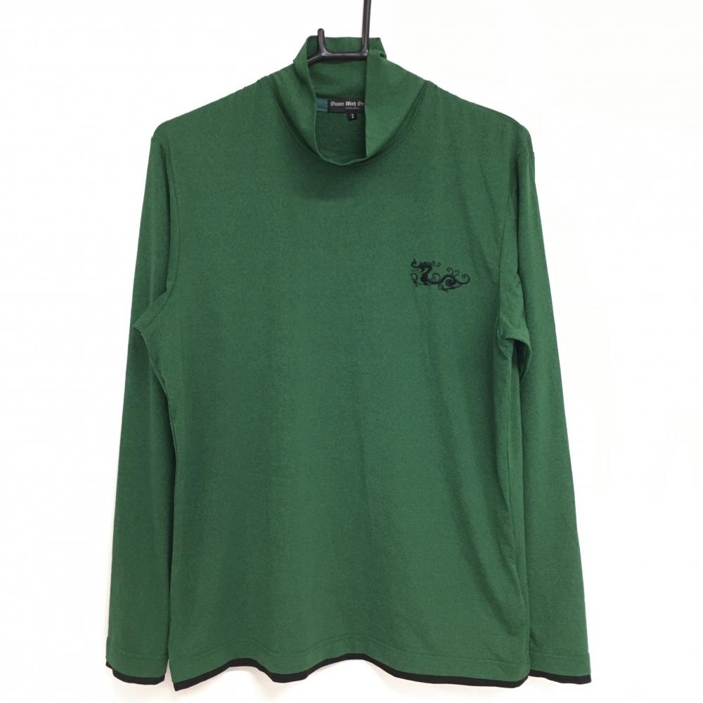 【超美品】ダンスウィズドラゴン 長袖ハイネックシャツ グリーン×黒 スカル 薄手 メンズ 2(M) ゴルフウェア Dance With Dragon