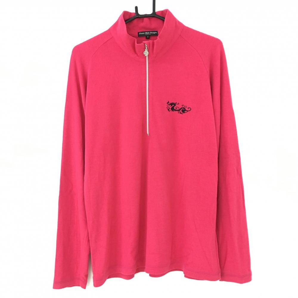 【美品】ダンスウィズドラゴン 長袖ハイネックシャツ ピンクレッド 起毛 ハーフジップ スカル メンズ 3(L) ゴルフウェア Dance With Dragon