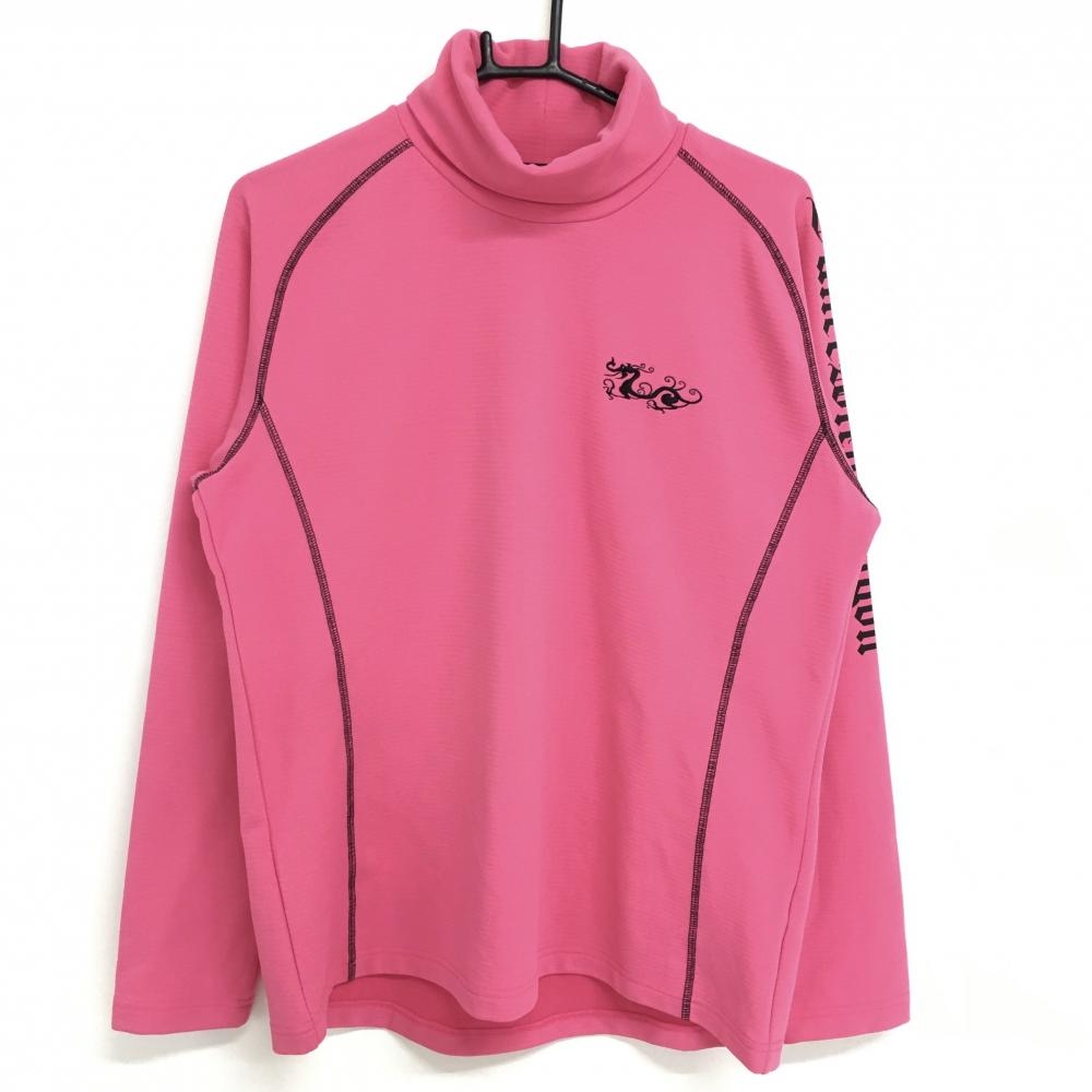 【超美品】ダンスウィズドラゴン 長袖タートルネックシャツ ピンク×黒 裏起毛  メンズ 3(L) ゴルフウェア Dance With Dragon