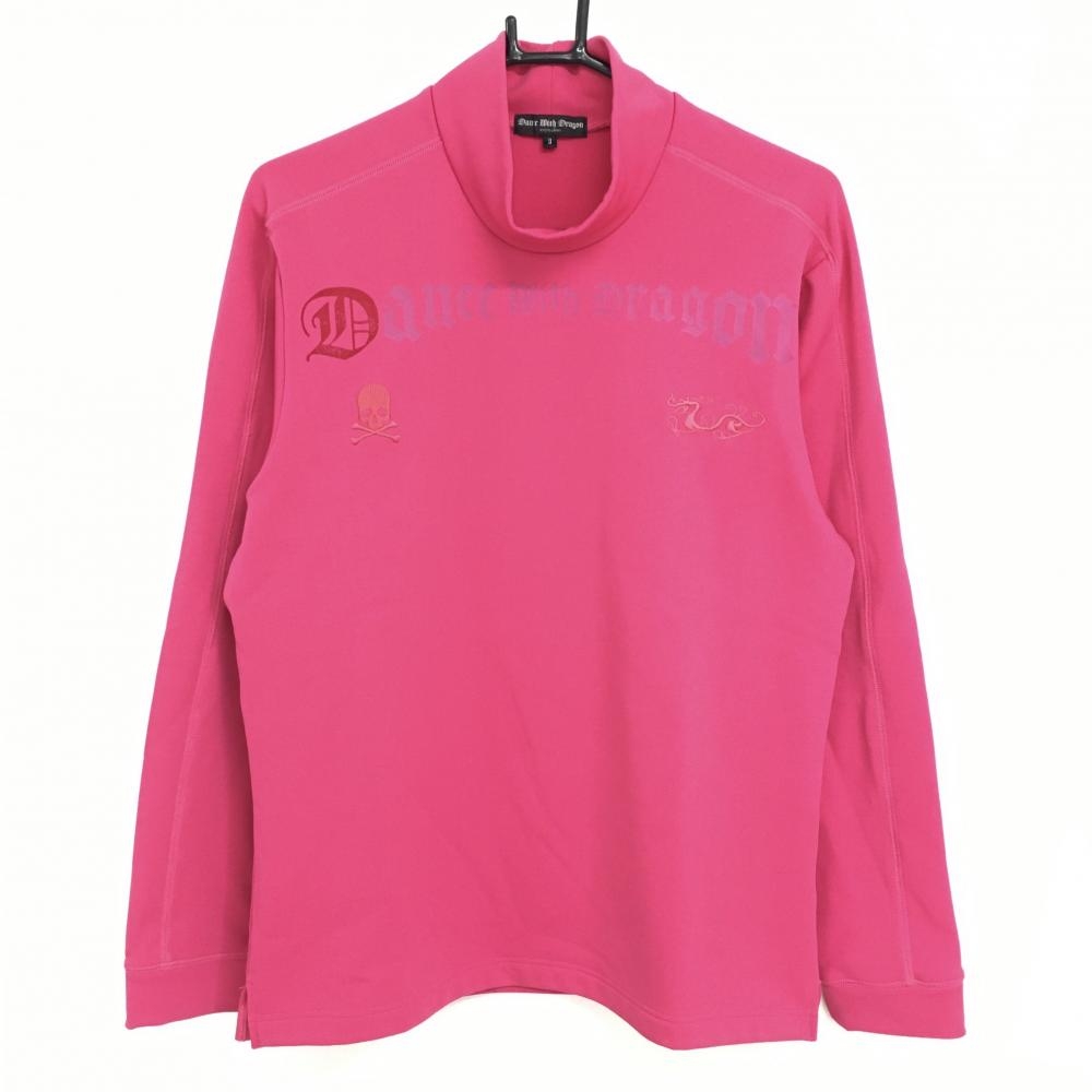 【美品】ダンスウィズドラゴン 長袖ハイネックシャツ ピンク 裏起毛 スカル メンズ 3(L) ゴルフウェア Dance With Dragon