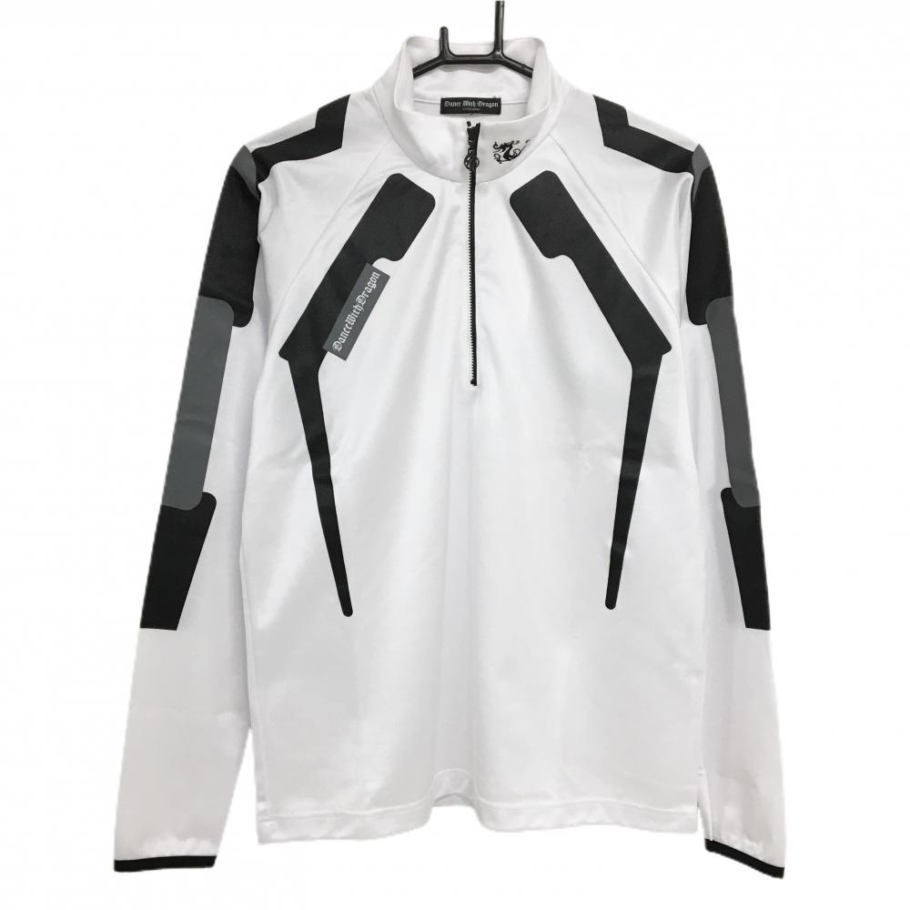 ダンスウィズドラゴン 長袖ハイネックシャツ 白×黒 ハーフジップ  メンズ 3(L) ゴルフウェア Dance With Dragon