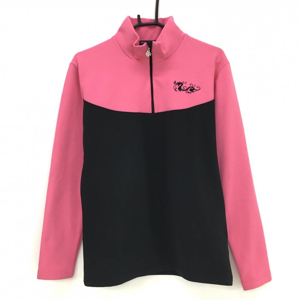 ダンスウィズドラゴン 長袖ハイネックシャツ ピンク×黒 ロゴ刺しゅう  メンズ 2(M) ゴルフウェア Dance With Dragon