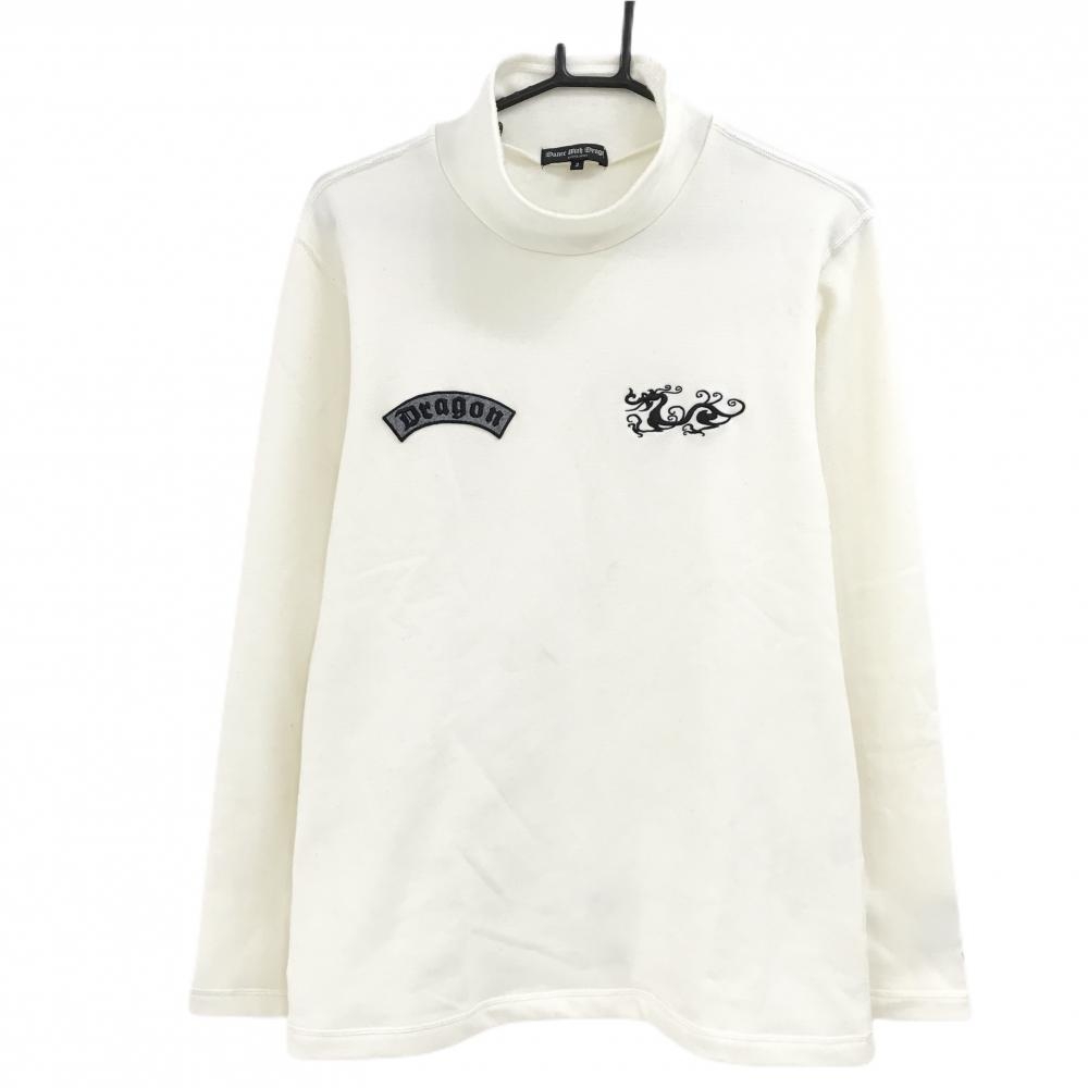 ダンスウィズドラゴン 長袖ハイネックシャツ 白系×黒 裏起毛 胸ロゴ メンズ 3(L) ゴルフウェア Dance With Dragon