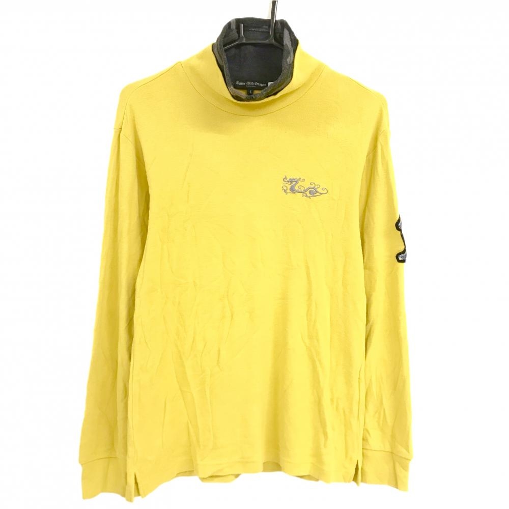 ダンスウィズドラゴン 長袖ハイネックシャツ マスタードイエロー×グレー ネック迷彩 メンズ 2(M) ゴルフウェア Dance With Dragon