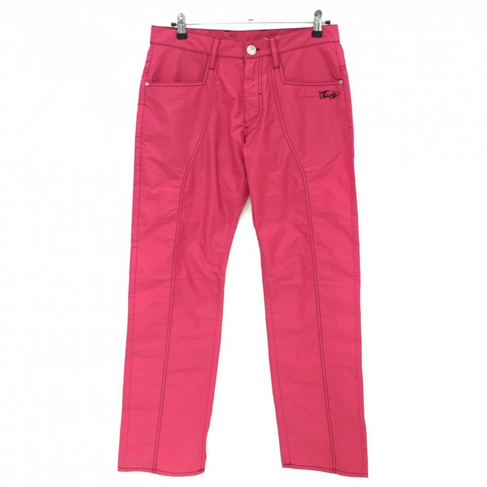 【超美品】ダンスウィズドラゴン パンツ ピンク×黒 ステッチ ロゴ刺しゅう メンズ 3(L) ゴルフウェア Dance With Dragon