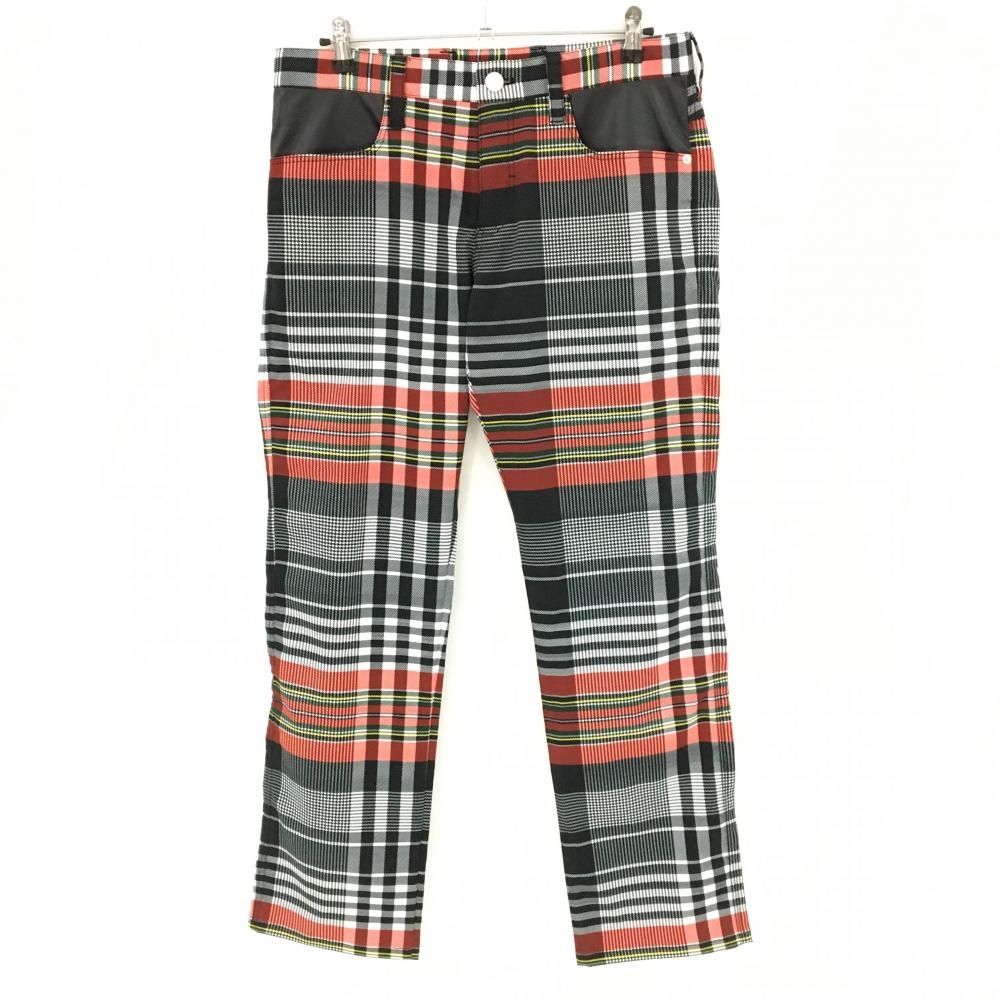 【超美品】ダンスウィズドラゴン パンツ 黒×レッド チェック ストレッチ  メンズ 3(L) ゴルフウェア Dance With Dragon