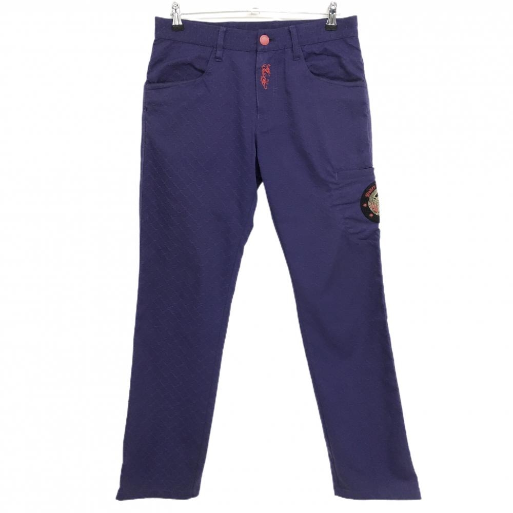 ダンスウィズドラゴン パンツ パープル 総柄 ロゴレッド メンズ 2(M) ゴルフウェア Dance With Dragon