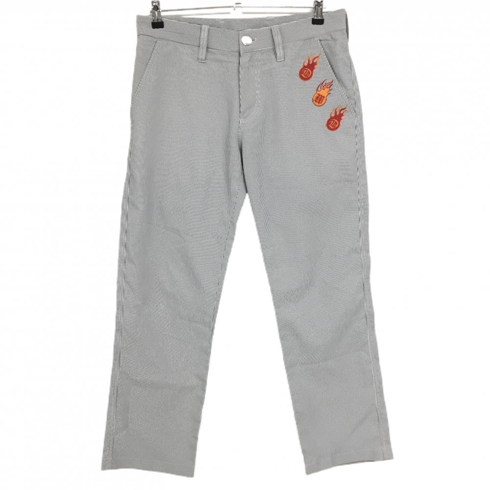 【美品】ダンスウィズドラゴン パンツ 黒×白 細ストライプ 炎刺しゅう メンズ 2(M) ゴルフウェア Dance With Dragon