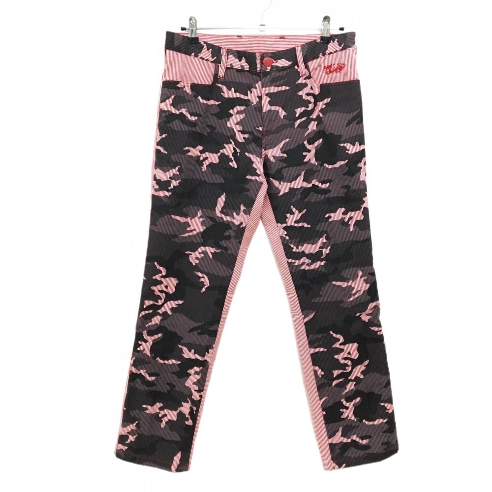 【超美品】ダンスウィズドラゴン パンツ レッド×白×黒 前カモフラ ストライプ  メンズ 3(L) ゴルフウェア Dance With Dragon