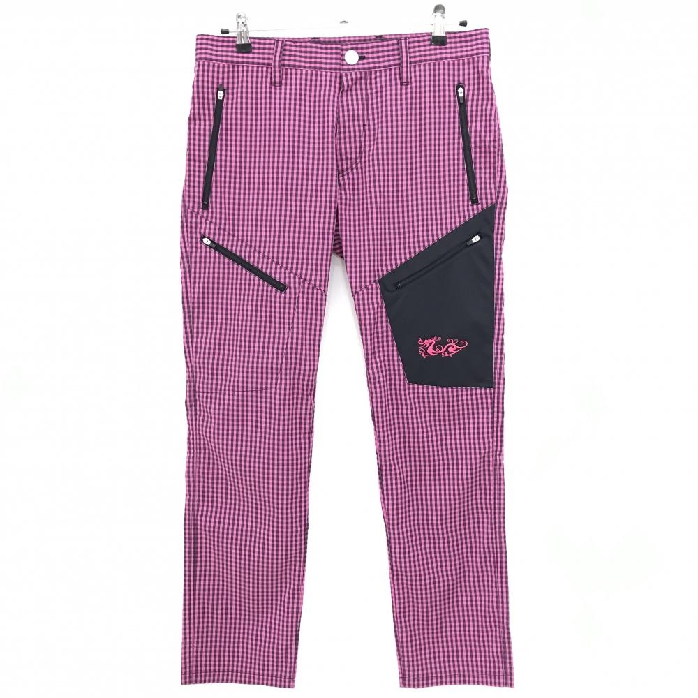 【超美品】ダンスウィズドラゴン パンツ ピンク×黒 ギンガムチェック ストレッチ  メンズ 2(M) ゴルフウェア Dance With Dragon
