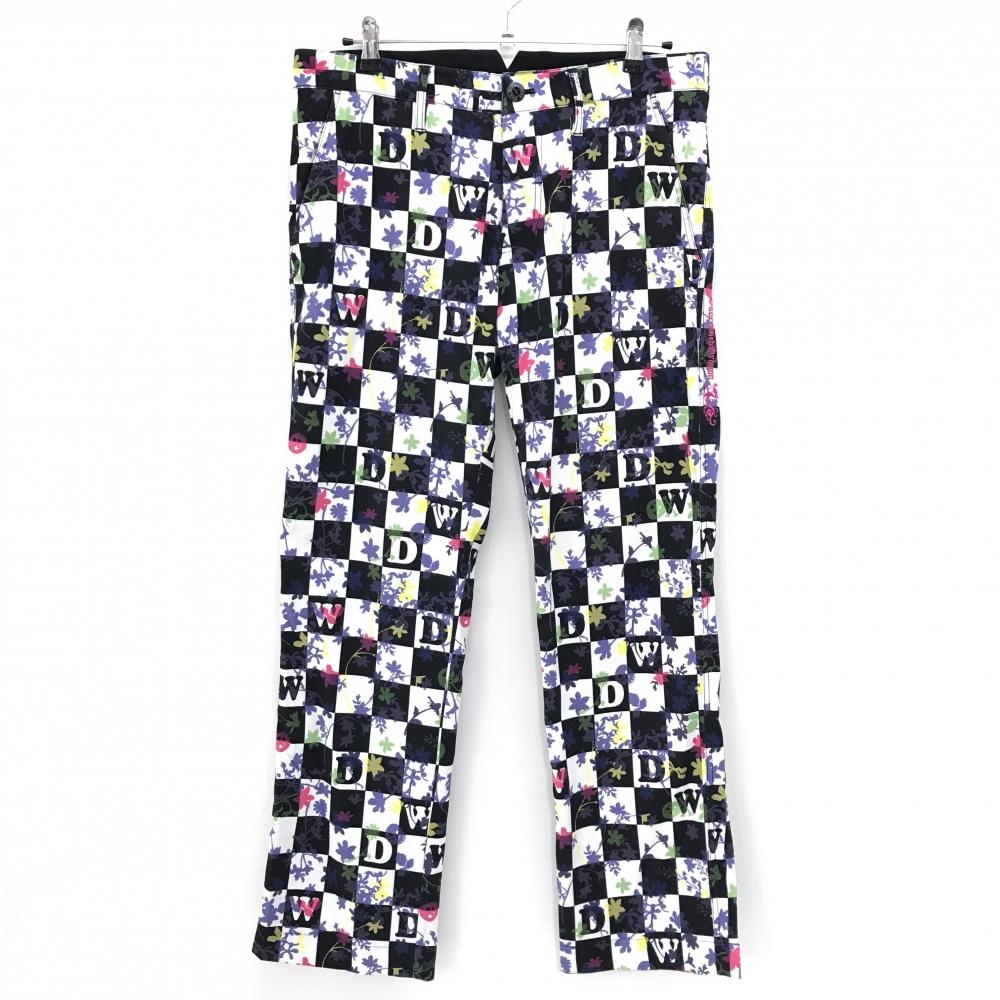 【美品】ダンスウィズドラゴン パンツ マルチカラー ブロックチェック 花柄 ストレッチ メンズ 3(L) ゴルフウェア Dance With Dragon