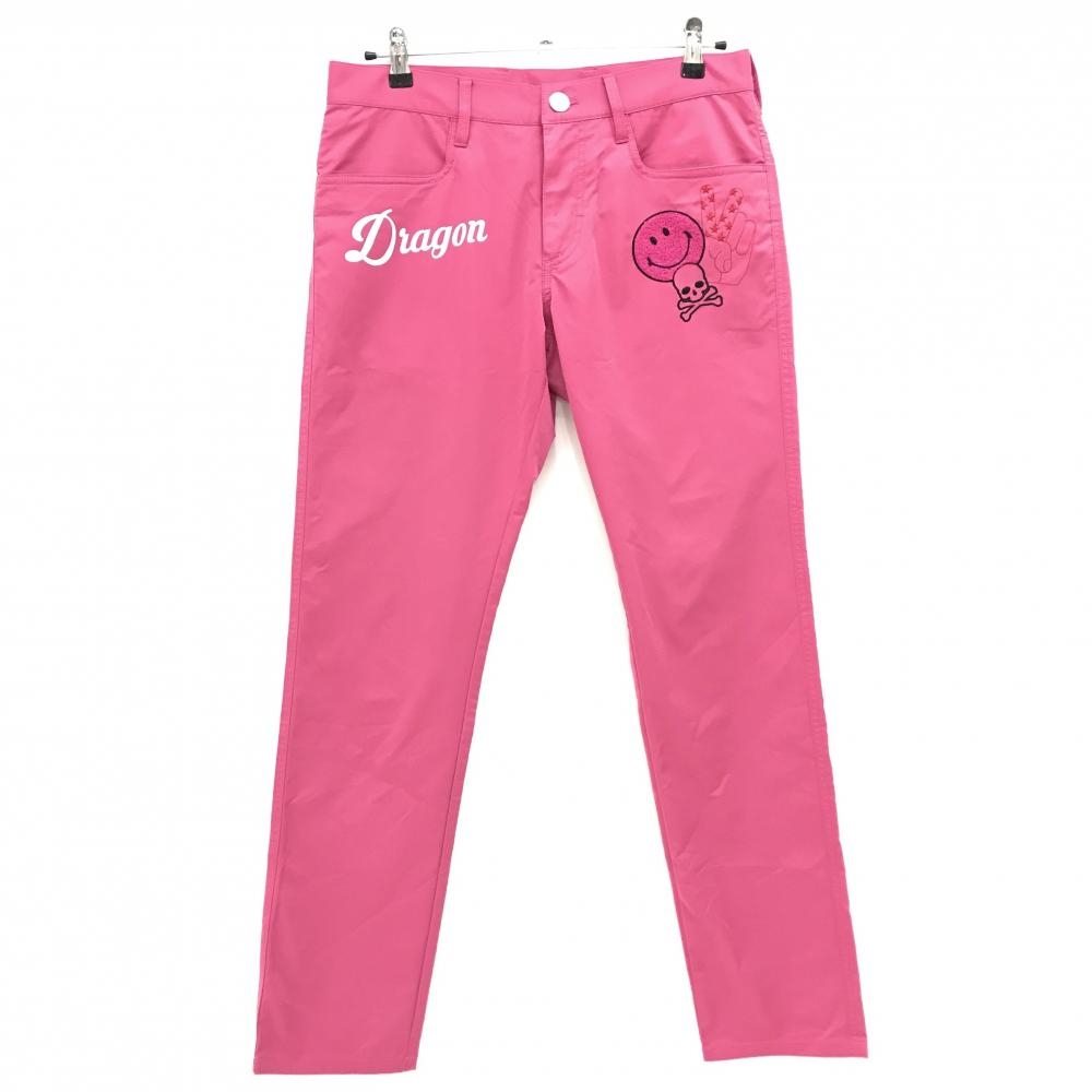 【超美品】ダンスウィズドラゴン パンツ ピンク×黒×グレー ニコちゃん スカル  メンズ 2(M) ゴルフウェア Dance With Dragon