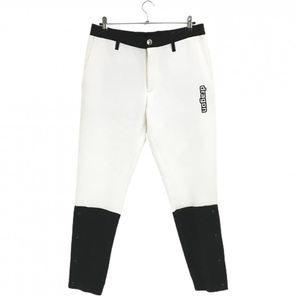 【新品】ダンスウィズドラゴン 切替パンツ 白×黒 裾ボタン 立体ロゴ刺しゅう ストレッチ メンズ 3(L) ゴルフウェア Dance With Dragon