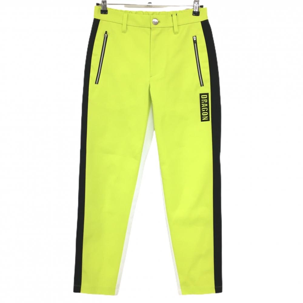 【新品】ダンスウィズドラゴン パンツ ライムグリーン×黒 ロゴ刺しゅう ストレッチ メンズ 4(XL) ゴルフウェア Dance With Dragon