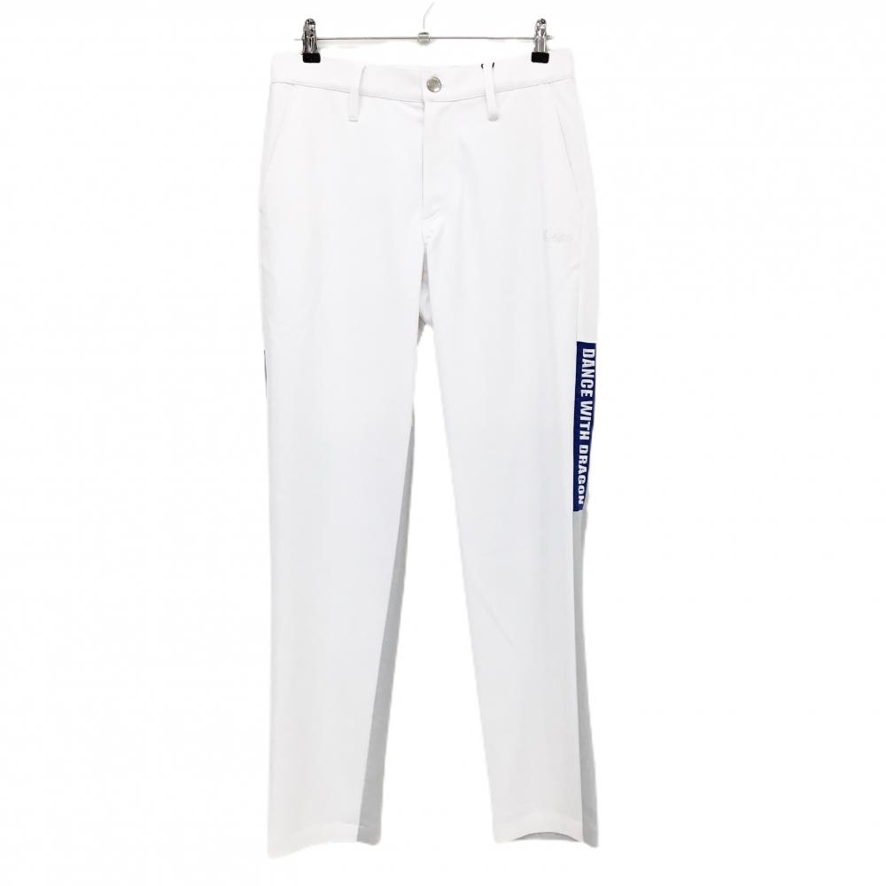 【新品】ダンスウィズドラゴン パンツ 白×グレー ロゴ刺しゅう 接触冷感 ストレッチ  メンズ 2(M) ゴルフウェア Dance With Dragon