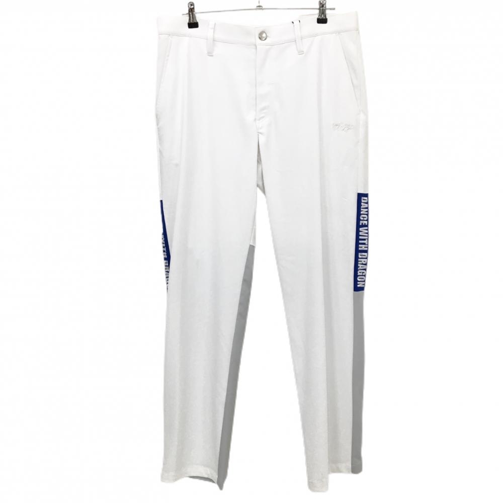【新品】ダンスウィズドラゴン パンツ 白×グレー ロゴ刺しゅう 接触冷感  メンズ 2(M) ゴルフウェア Dance With Dragon