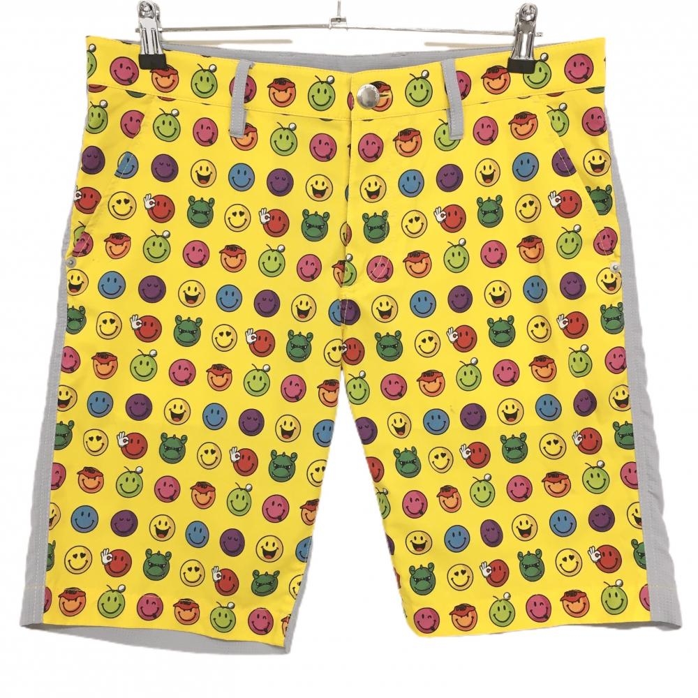ダンスウィズドラゴン ハーフパンツ イエロー×グレー 前面ニコちゃん チビドラ メンズ 3(L) ゴルフウェア Dance With Dragon
