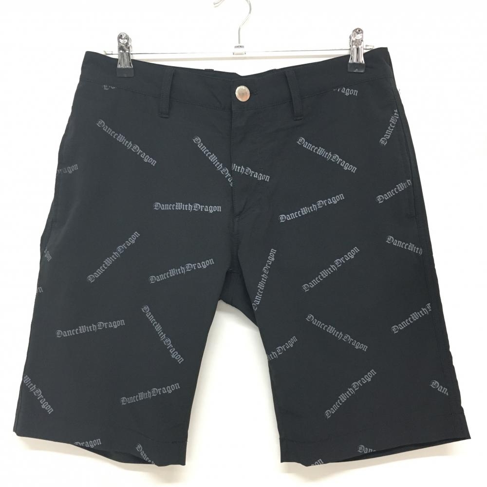 【美品】ダンスウィズドラゴン ハーフパンツ 黒×グレー 前ロゴ総柄  メンズ 2(M) ゴルフウェア Dance With Dragon