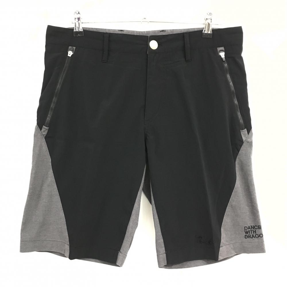 【美品】ダンスウィズドラゴン ハーフパンツ 黒×グレー 裏メッシュ 後ろメッシュポケット メンズ 3(L) ゴルフウェア Dance With Dragon