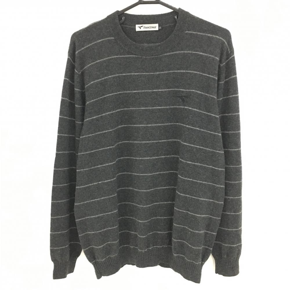 ツアーステージ セーター ダークグレー×グレー ボーダー カシミヤ100％ メンズ LL ゴルフウェア TOURSTAGE