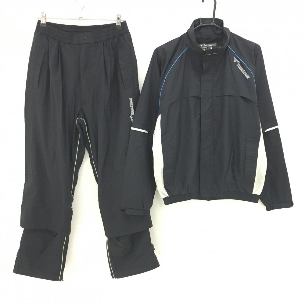 ツアーステージ レインウェア上下セット(2WAYジャケット×パンツ) 黒×白 袖着脱可 裏地メッシュ メンズ M ゴルフウェア TOURSTAGE