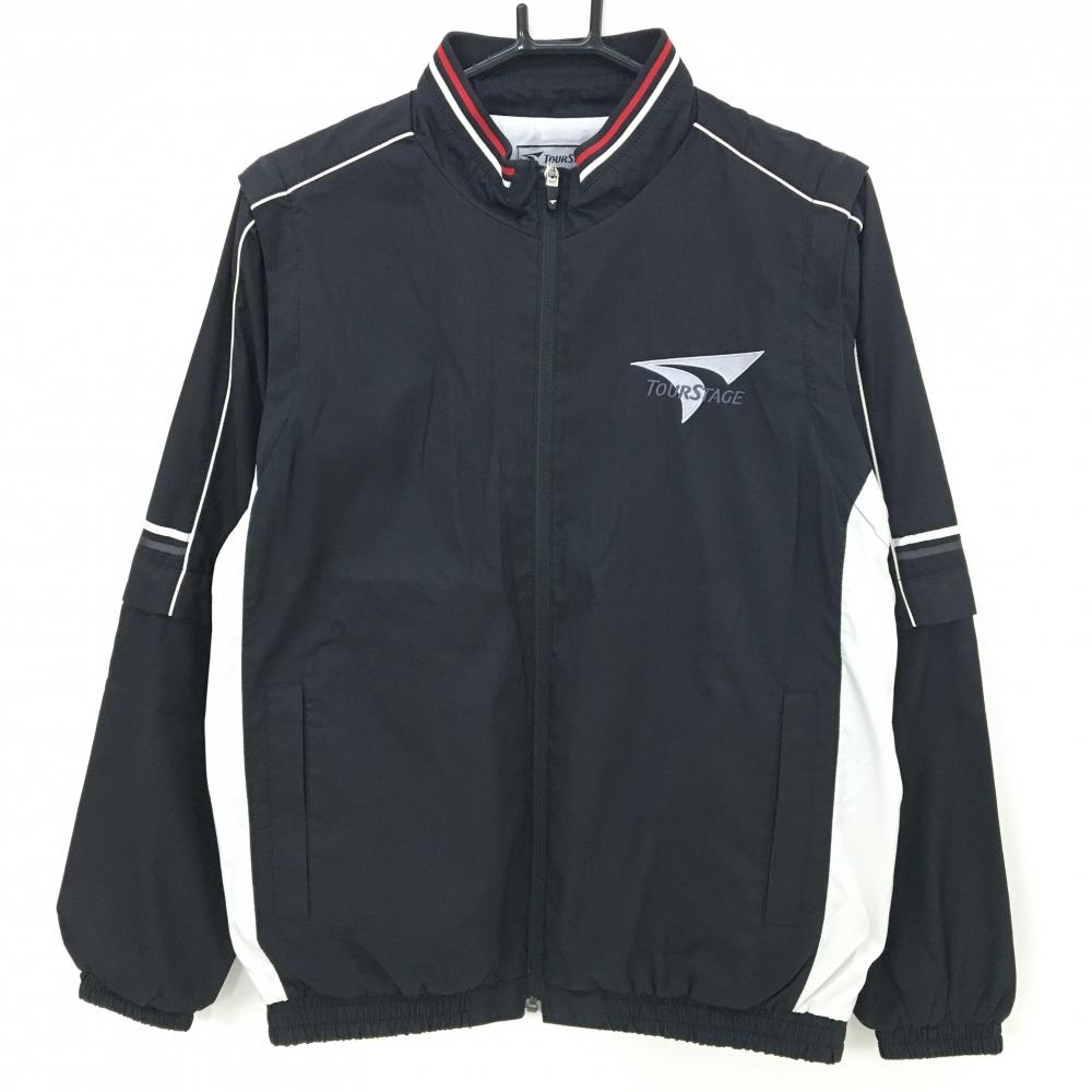 ツアーステージ 3WAYジャケット 黒×白 胸元ロゴ 蓄熱裏地 袖着脱可 メンズ M ゴルフウェア TOURSTAGE