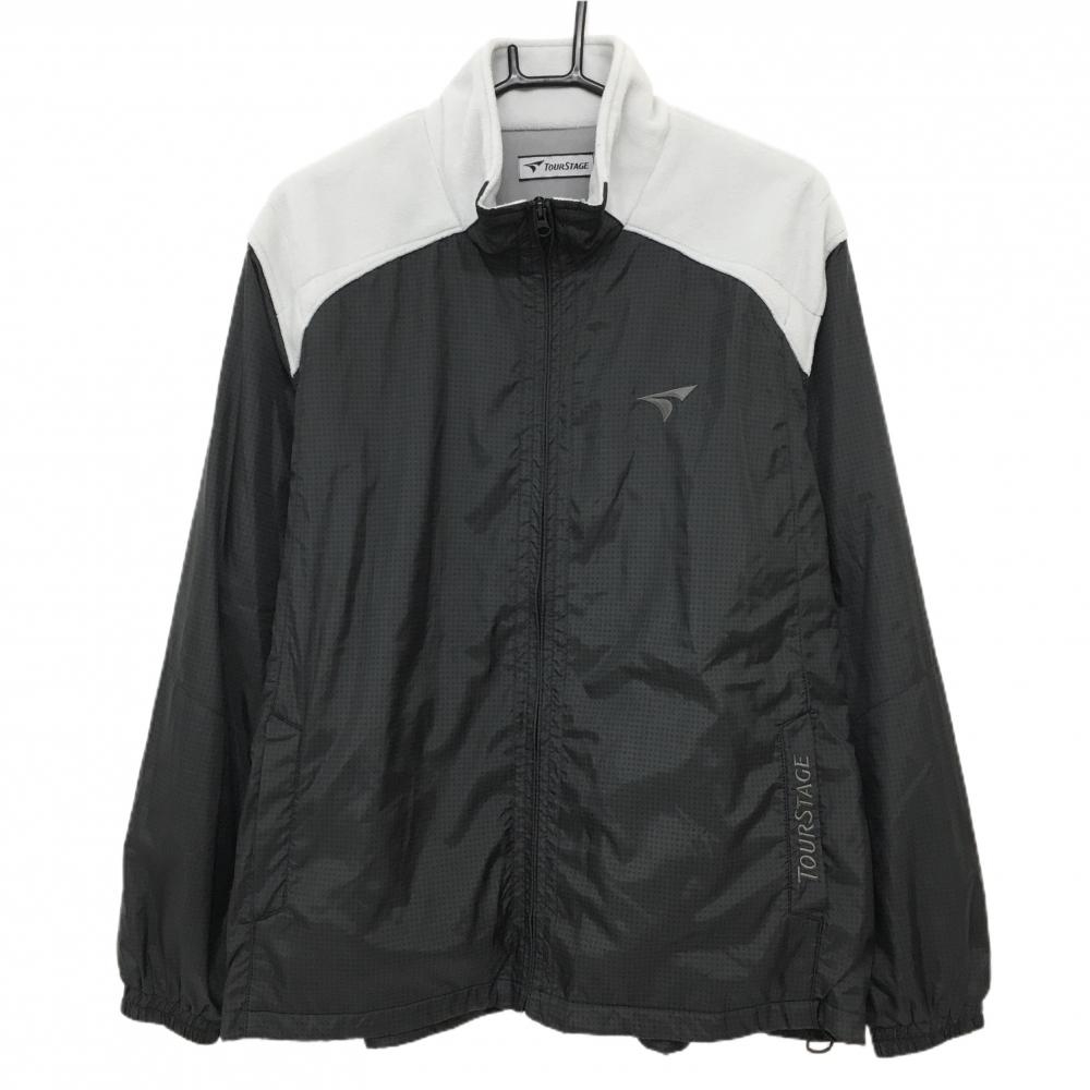 ツアーステージ ジャケットブルゾン 黒×グレー 格子柄地模様 異素材切替 裏起毛  メンズ LL ゴルフウェア TOURSTAGE