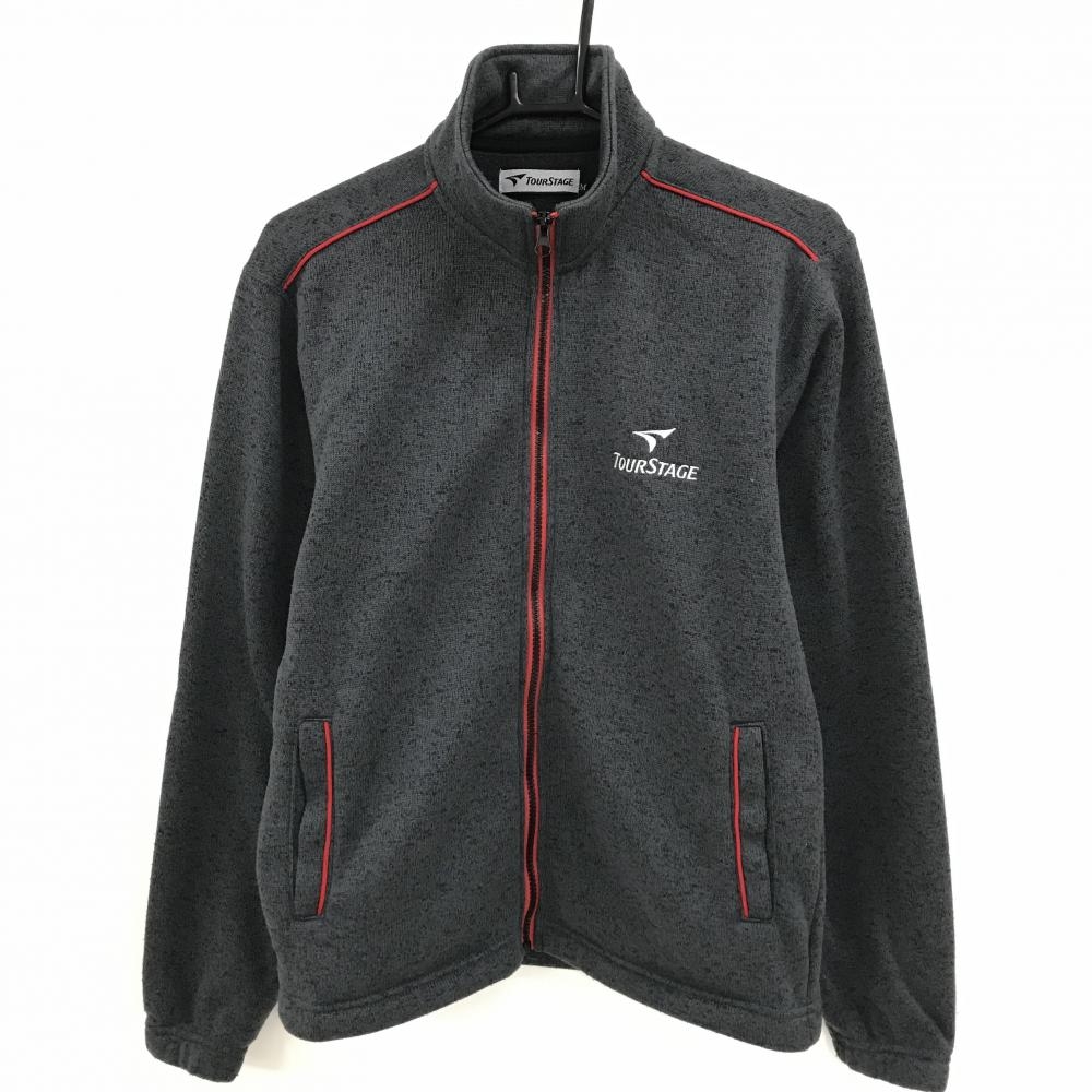 ツアーステージ ニットジャケット グレー×レッド ロゴ刺しゅう 裏起毛 メンズ M ゴルフウェア TOURSTAGE