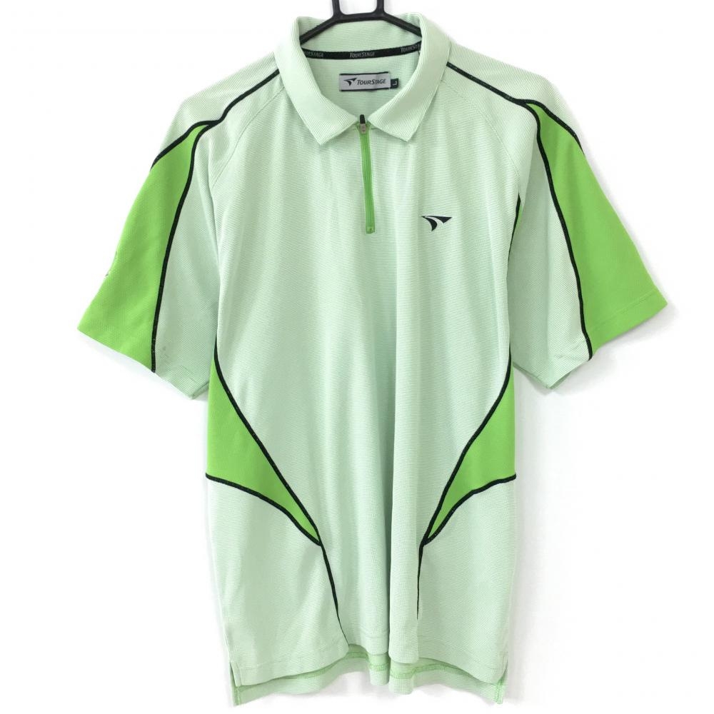 TOURSTAGE ツアーステージ 半袖ポロシャツ グリーン×黒 ハーフジップ メンズ L ゴルフウェア 画像