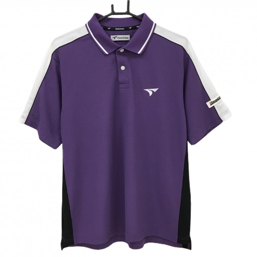 ツアーステージ 半袖ポロシャツ パープル×白 肩・袖ライン  メンズ L ゴルフウェア TOURSTAGE