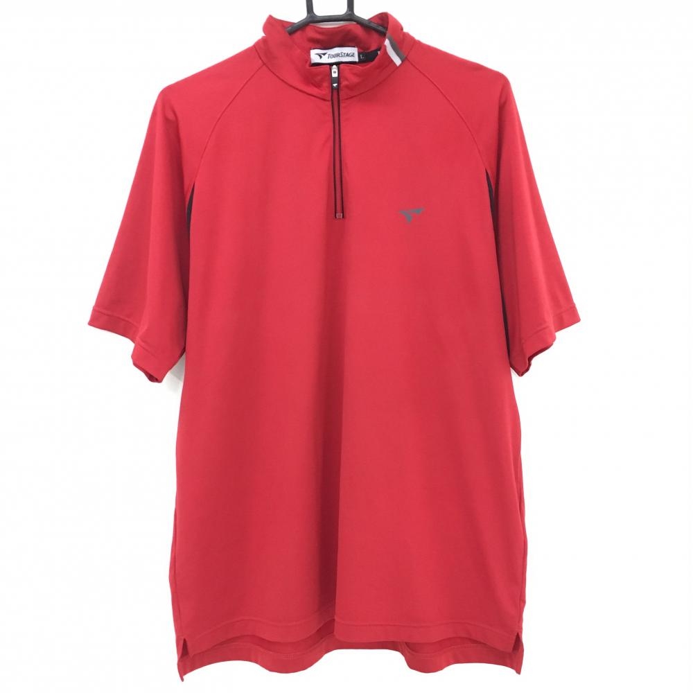 【超美品】ツアーステージ 半袖ハイネックシャツ レッド 袖下切替 ハーフジップ メンズ L ゴルフウェア TOURSTAGE