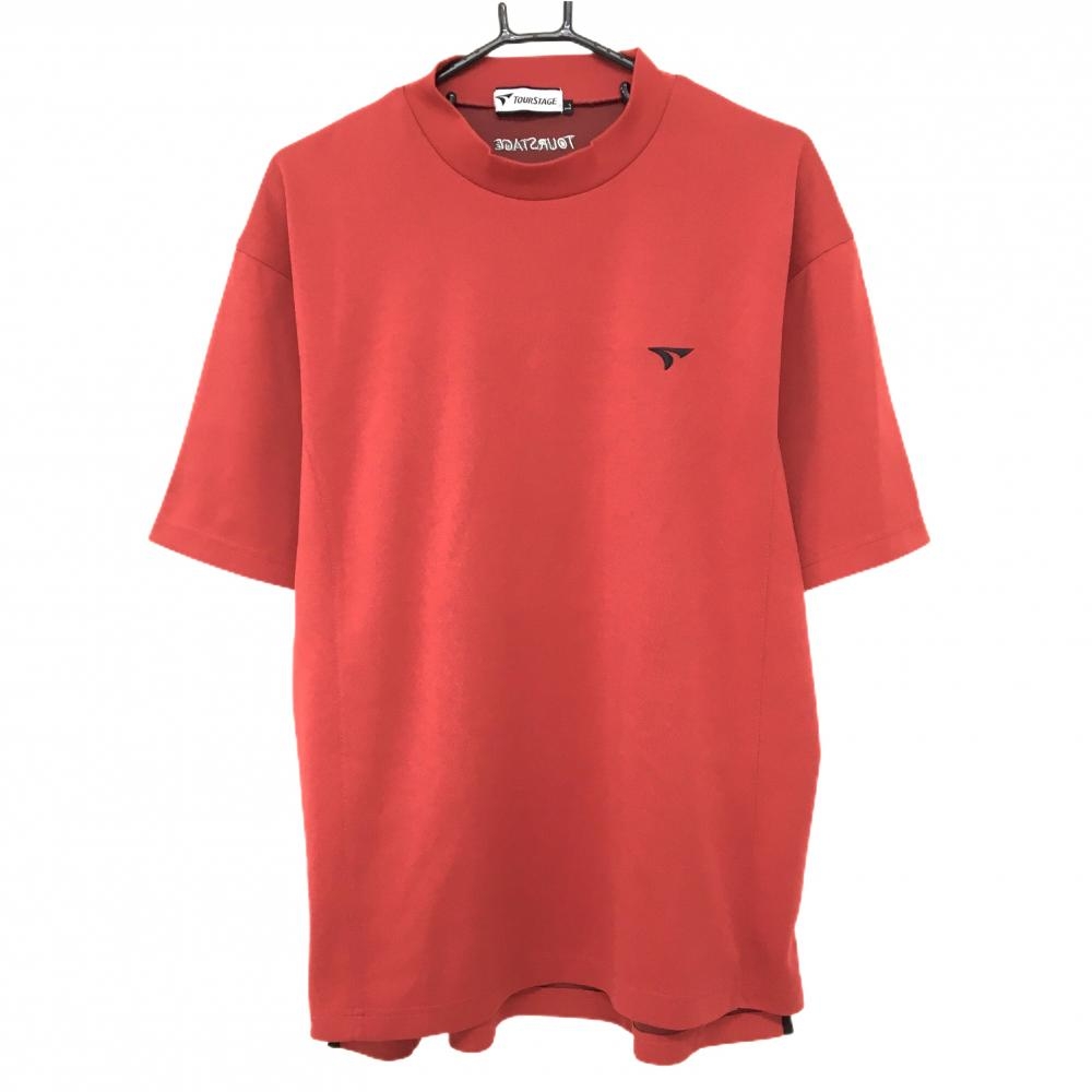 【美品】ツアーステージ 半袖ハイネックシャツ レッド×黒 胸ロゴ刺しゅう  メンズ L ゴルフウェア TOURSTAGE