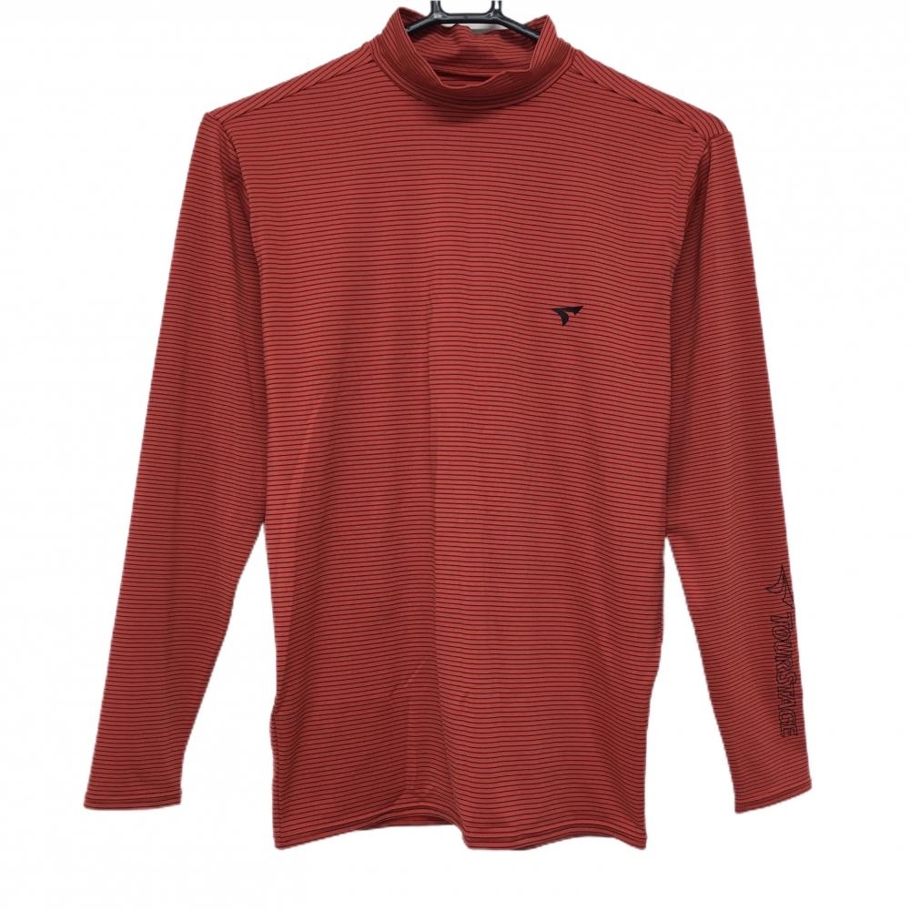 【美品】ツアーステージ 長袖ハイネックシャツ レッド×黒 ボーダー  メンズ M ゴルフウェア TOURSTAGE