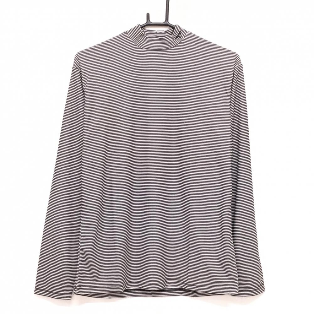 【超美品】ツアーステージ 長袖ハイネックシャツ 黒×白 ボーダー ネックロゴ メンズ L ゴルフウェア TOURSTAGE